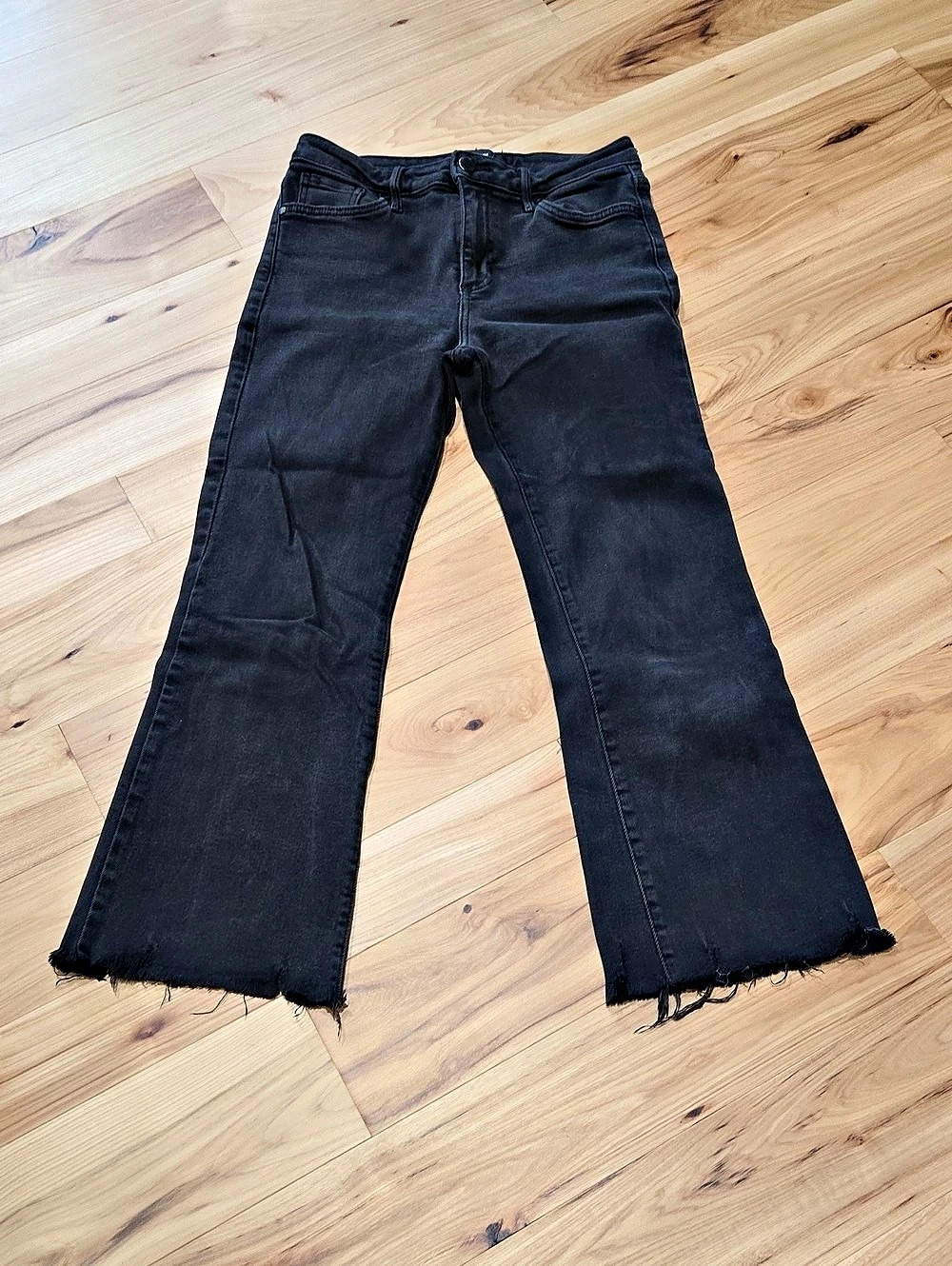 Just Black Denim The Frayed Crop Flare Black Wide Leg Jeans Waist 27